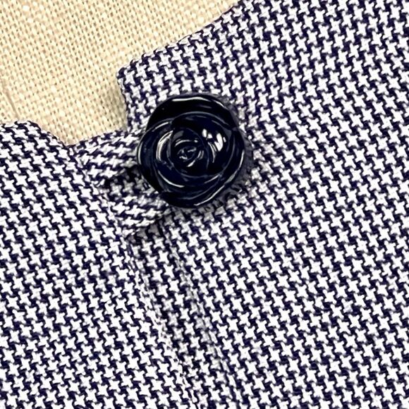 MISS DORBY Vintage Dress Waistcoat Embroidered Back Tie Navy White Check Sz 18 - Picture 7 of 10